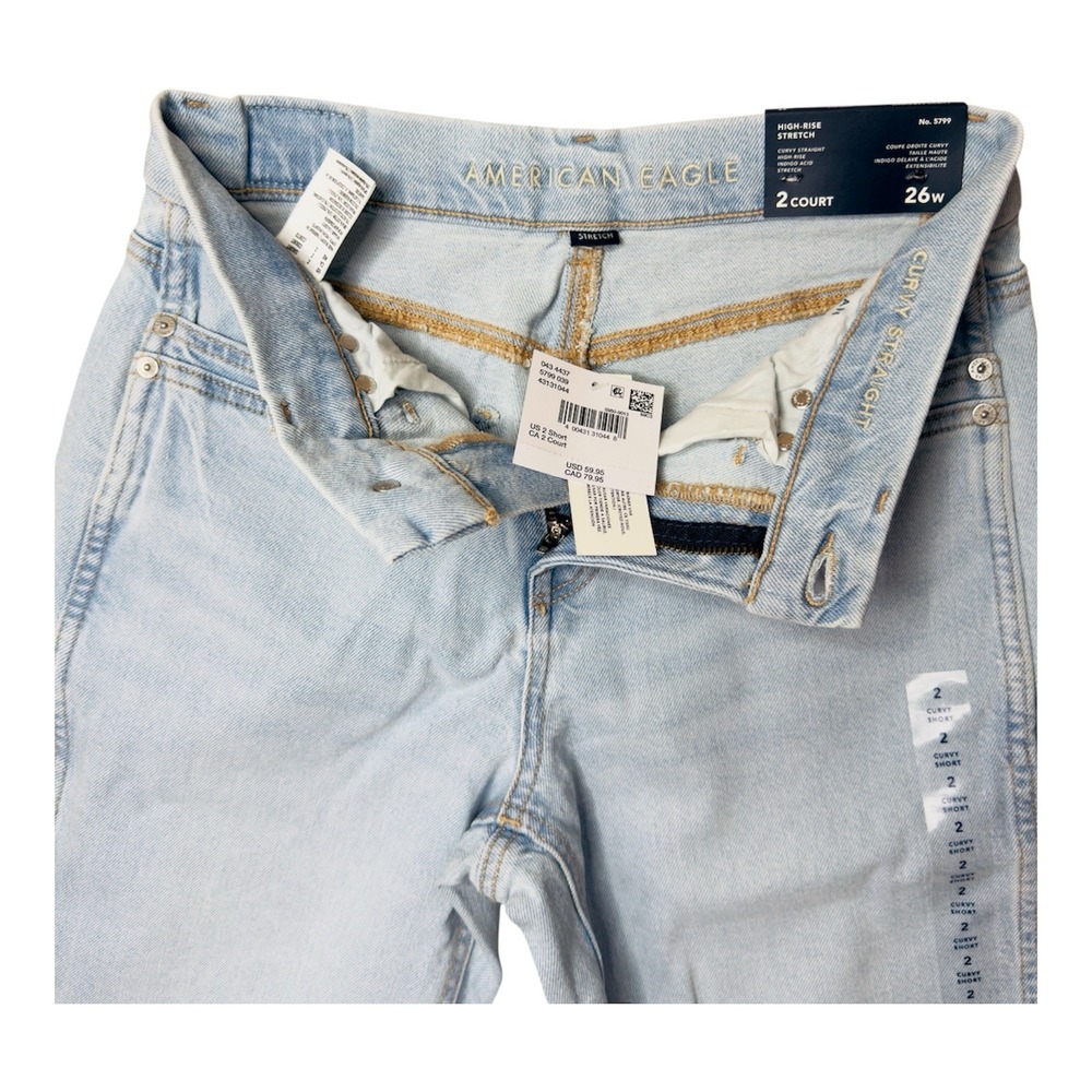 American Eagle Curvy Straight High Rise Jeans 2 Short 28x28 Light Wash NWT - Picture 4 of 10